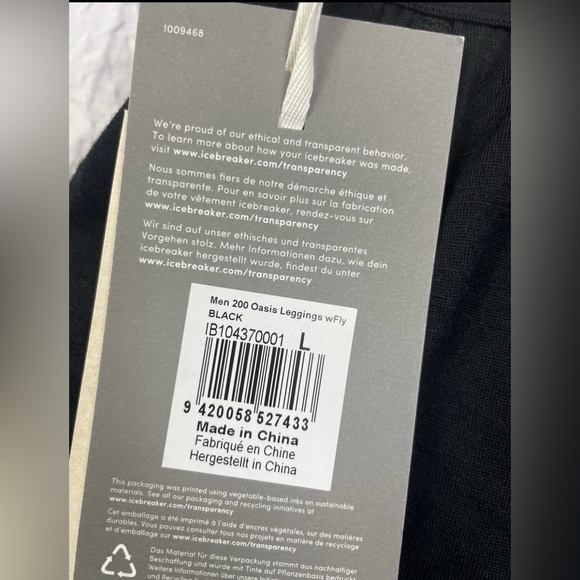 Icebreaker 200 Oasis Fly Leggings Mens Large Black 100% Merino Wool Thermal NWT - Picture 7 of 10